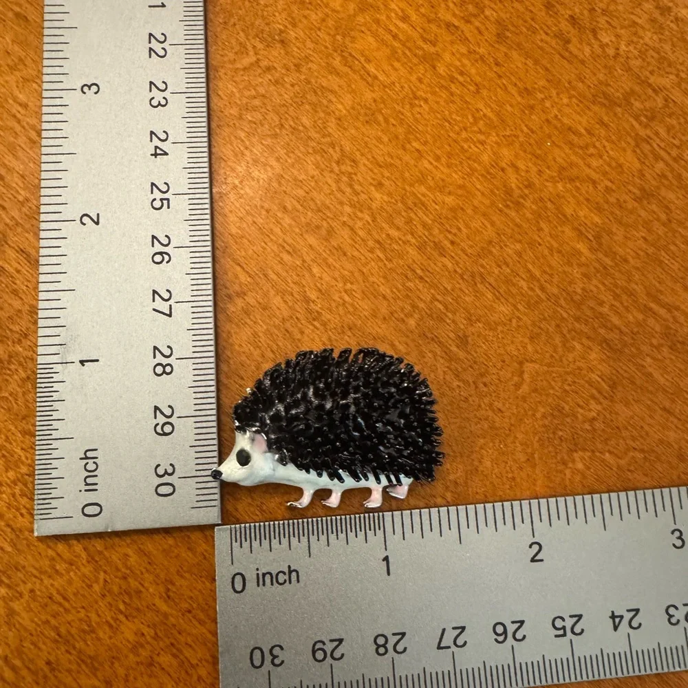 Adorable Black and White Hedgehog Brooch